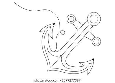 Ship anchor split single line art and isolated  minimalist outline vector icon