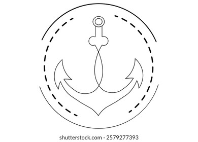 Ship anchor split single line art and isolated  minimalist outline vector icon