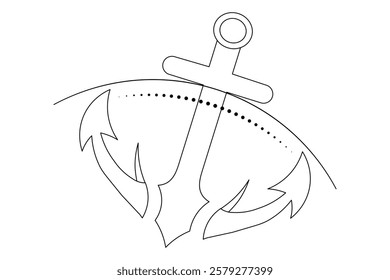 Ship anchor split single line art and isolated  minimalist outline vector icon