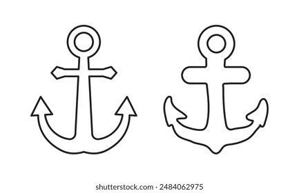 Ship anchor thin line icon set, Nautical symbol. Simple anchor outline style.