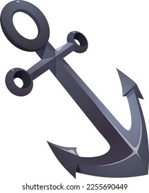 Ship Anchor Vektorgrafik, einzeln auf weißem Hintergrund. Design-Logo, Emblem, Symbol, Zeichen, Abzeichen, Etikett, Stempel. Schweres Eisen-Objekt