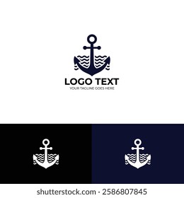 Ship anchor vector line art logo design template