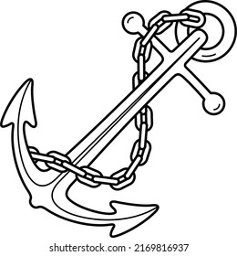 Ship anchor. Vector outline illustration.