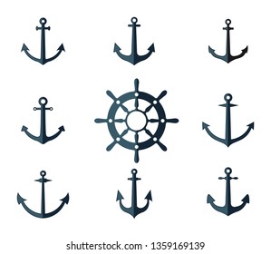 Ship Anchor Vessel Nautical Symbol Sign Set