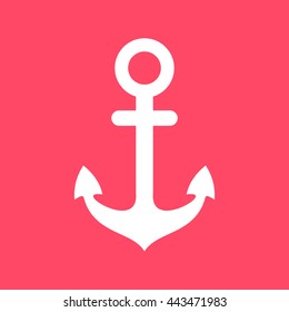 Ship Anchor white icon on magenta color background. Eps-10.