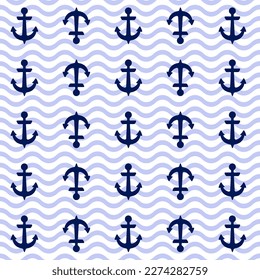 Ship anchors marine vector seamless pattern. Clothes fabric print. Navy vessel equipment ornament. Boat anchor on waves endless pattern, sailor style shirt fabric print.