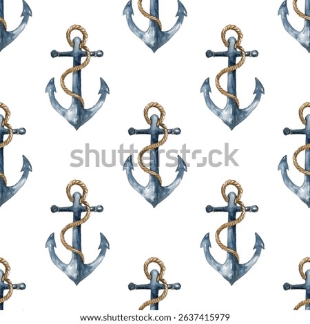 Ship anchors marine vector seamless pattern. Clothes textile print. Watercolor style navy vessel equipment ornament. Boat anchor endless pattern, sailor style shirt fabric print.
