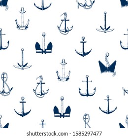 Ship anchors vector seamless pattern. Armature different types monochrome texture. Boat accessories, vessel attributes monocolor background. Creative textile, wallpaper, wrapping paper design.
