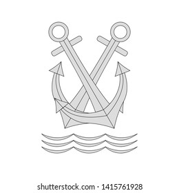   Ship anchors and waves. Vector icon isolated on white background.