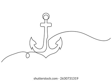 Ship ancor continuous single line art concept outline vector illustration