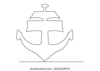 Ship anhcor continuous one line art simple pencil sketch outline vector illustration