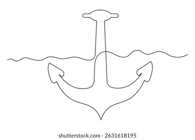 Ancoragem de navio contínua uma linha arte esboço lápis simples esboço vetor ilustração