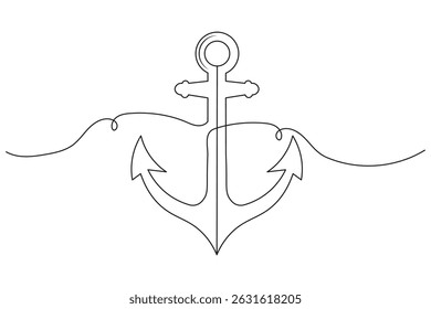 Ship anhcor continuous one line art simple pencil sketch outline vector illustration