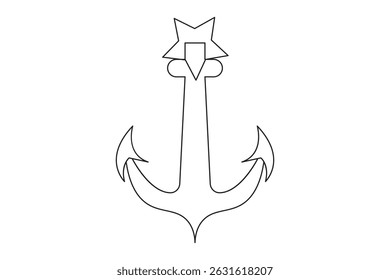 Ship anhcor continuous one line art simple pencil sketch outline vector illustration