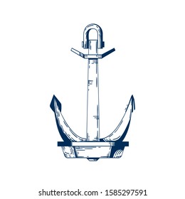 Ship armature vector illustration. Anchor, boat mooring device. Vessel accessory, holding raft in place item, liner attribute. Monocolor metal construction isolated on white background.