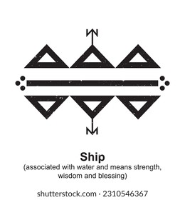 Barco (asociado con el agua y los medios de fuerza, sabiduría y bendición) - Símbolo bereber, símbolo amazigh, significado de símbolos bereberes amazigh norafricanos, vector