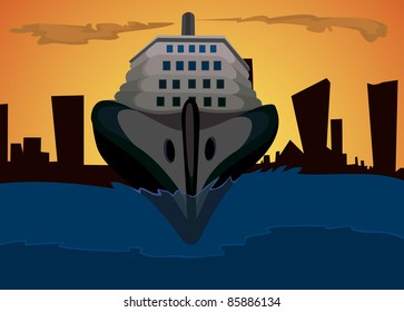 The ship and background of a night city