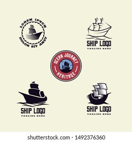 Ship Badge Logo Design Vector