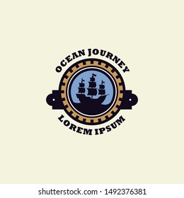 Ship Badge Logo Design Vector