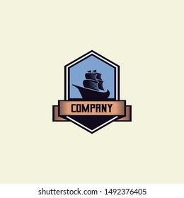 Ship Badge Logo Design Vector
