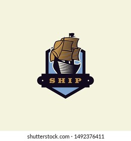 Ship Badge Logo Design Vector