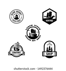 Ship Badge Logo Design Vector