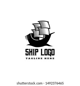 Ship Badge Logo Design Vector
