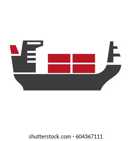 Ship with baggage silhouette vector logo icon on white. Detailed illustration in flat design of black big mean on transportation by water for carrying pieces of luggage. Nautical delivery transport