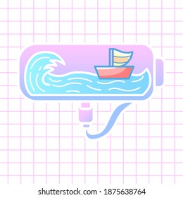 Ship and battery kawaii illustration