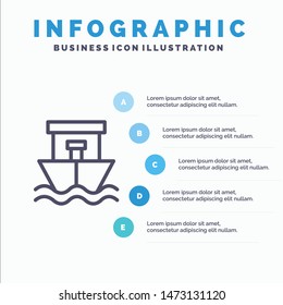 Ship, Beach, Boat, Summer Line icon with 5 steps presentation infographics Background