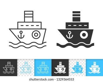 Ship Black Linear And Silhouette Icons. Thin Line Sign Of Boat. Sea Cruise Outline Pictogram Isolated On White, Color, Transparent Background. Vector Icon Shape. Nautical Simple Symbol Closeup