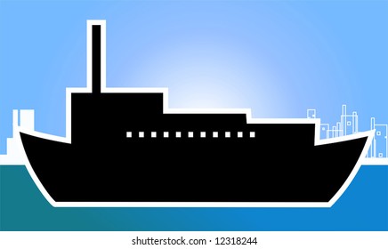 ship with black super structure in a harbour	