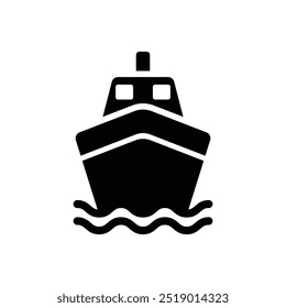 Ship black and white flat vector icon design. Ferry symbol and glyph design