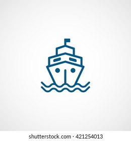 Ship Blue Line Icon On White Background