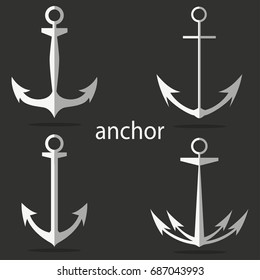 Ship and boat anchor vector set of flat icons. Element for the marine logo, emblems, etc.