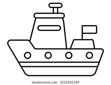 Ship boat clip art. Projeto de esboço para crianças desenho e coloração. Ilustração vetorial.