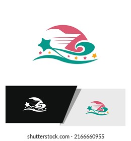 ship or boat cruising logo with stars and wave elements