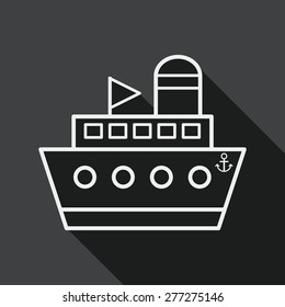ship boat flat icon with long shadow, line icon
