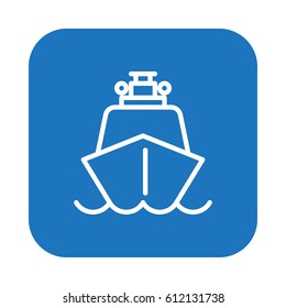 Ship, boat flat line icon, linear vector sign on colorful rounded square button isolated on white. 