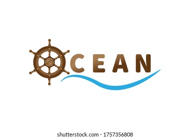 Ship And Boat Helm Steering Wheel On The Wave Water Ocean Logo Symbol