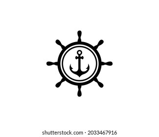 Ship and Boat Helm Steering Wheel With Anchor Logo Symbol Vector.