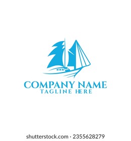 Ship and Boat Helm Steering Wheel on The Wave Water Ocean Logo 

