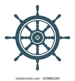 Ship and boat helm symbol. 
Ship vintage steering wheel icon and logo.
Vector object isolated on white background.