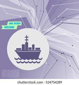 Ship boat icon on purple abstract modern background. The lines in all directions. With room for your advertising. Vector illustration