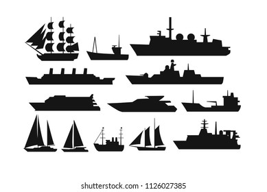 Ship And Boat Icon Set. Vector Silhouette