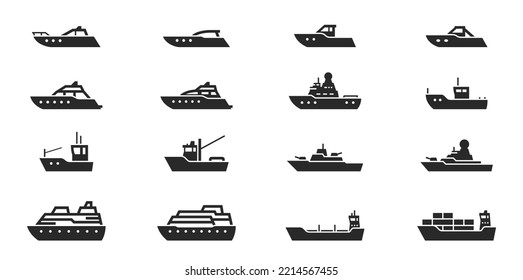 ship and boat icon set. water transport symbol. vessels for travel and transportation. isolated vector image in simple style