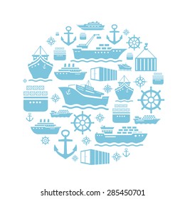 Ship and boat icons background. transportation and shipping. blue and white.