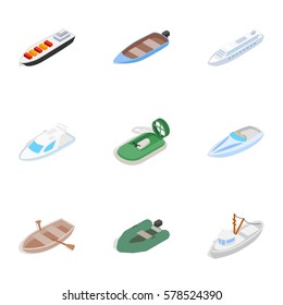 Ship and boat icons set. Isometric 3d illustration of 9 ship and boat vector icons for web