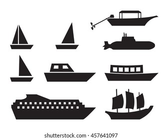 Ship and boat icons in simple style, vector