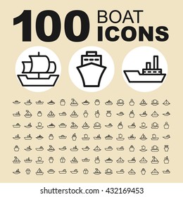 Ship and boat icons. Water transport pictogram. Travel vector graphic. Transportation design collection.